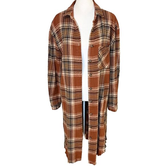 Dizzy Lizzy Flannel Tunic Shirt Dress Size Medium Autumnal Plaid Boho Hay Ride - Picture 3 of 12